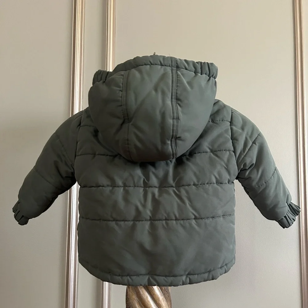 London Fog Boys Sherpa Lined Olive Green Puffer Jacket 24M